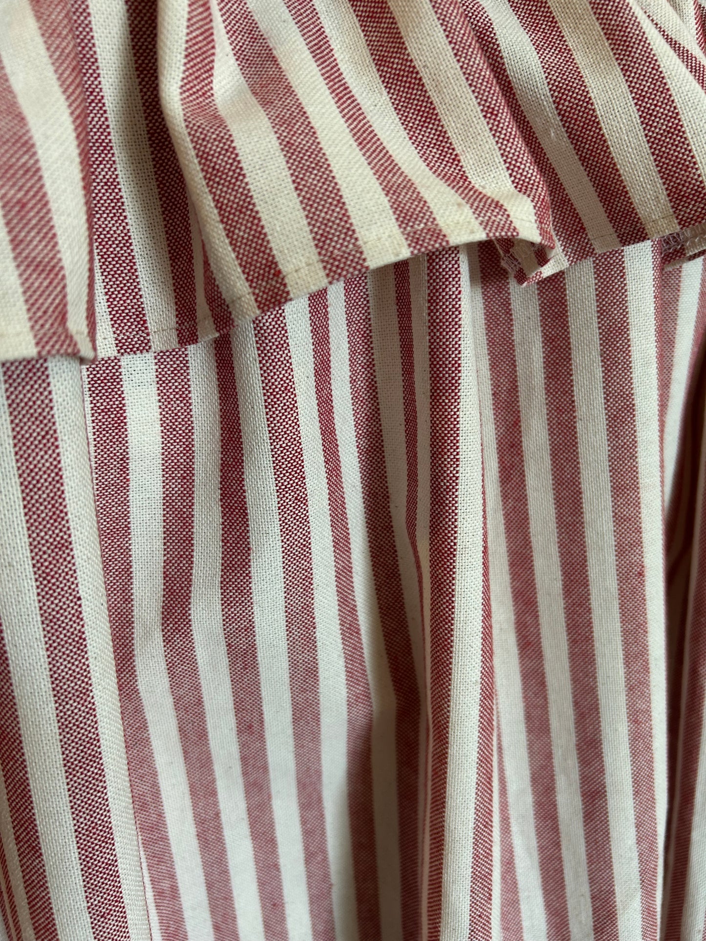 Striped Cafe Curtain with Ruffle - Red and Natural - Country Cottage Kitchen Curtain - Rod Pocket - Handmade UK