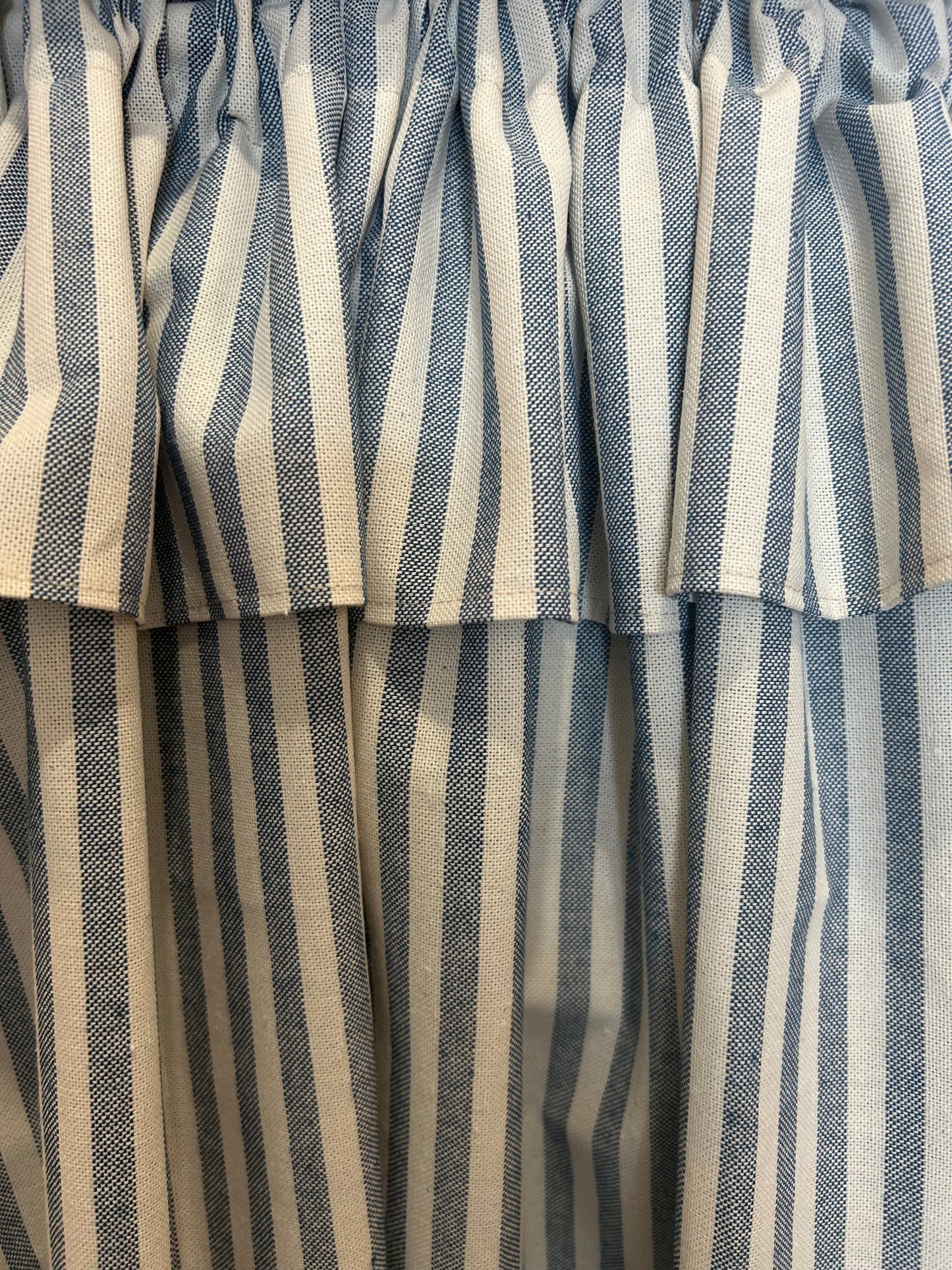 Kitchen Hideaway Curtain with Frill in natural & blue stripe