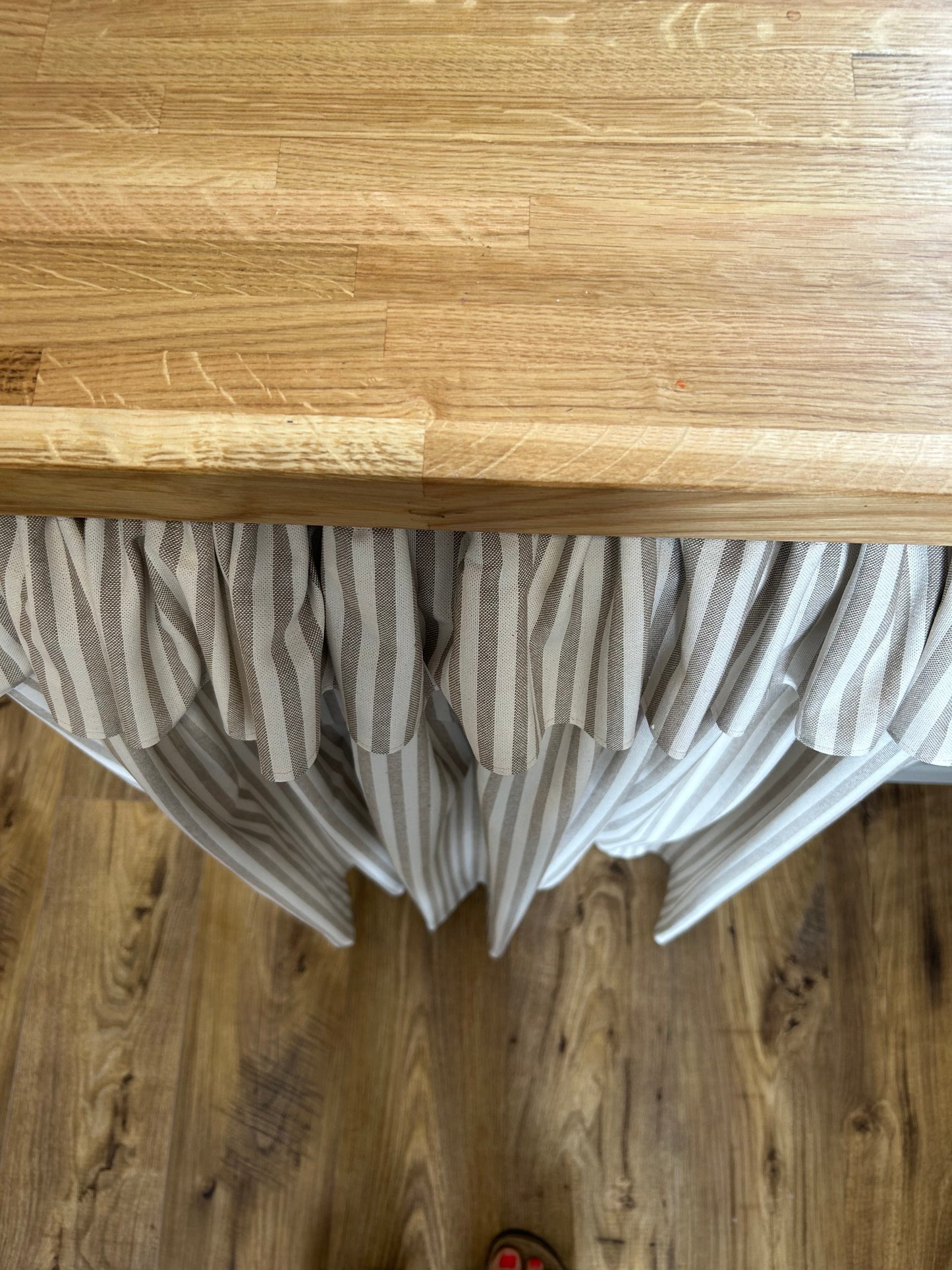 Kitchen Hideaway Curtain with Frill in natural & beige stripe