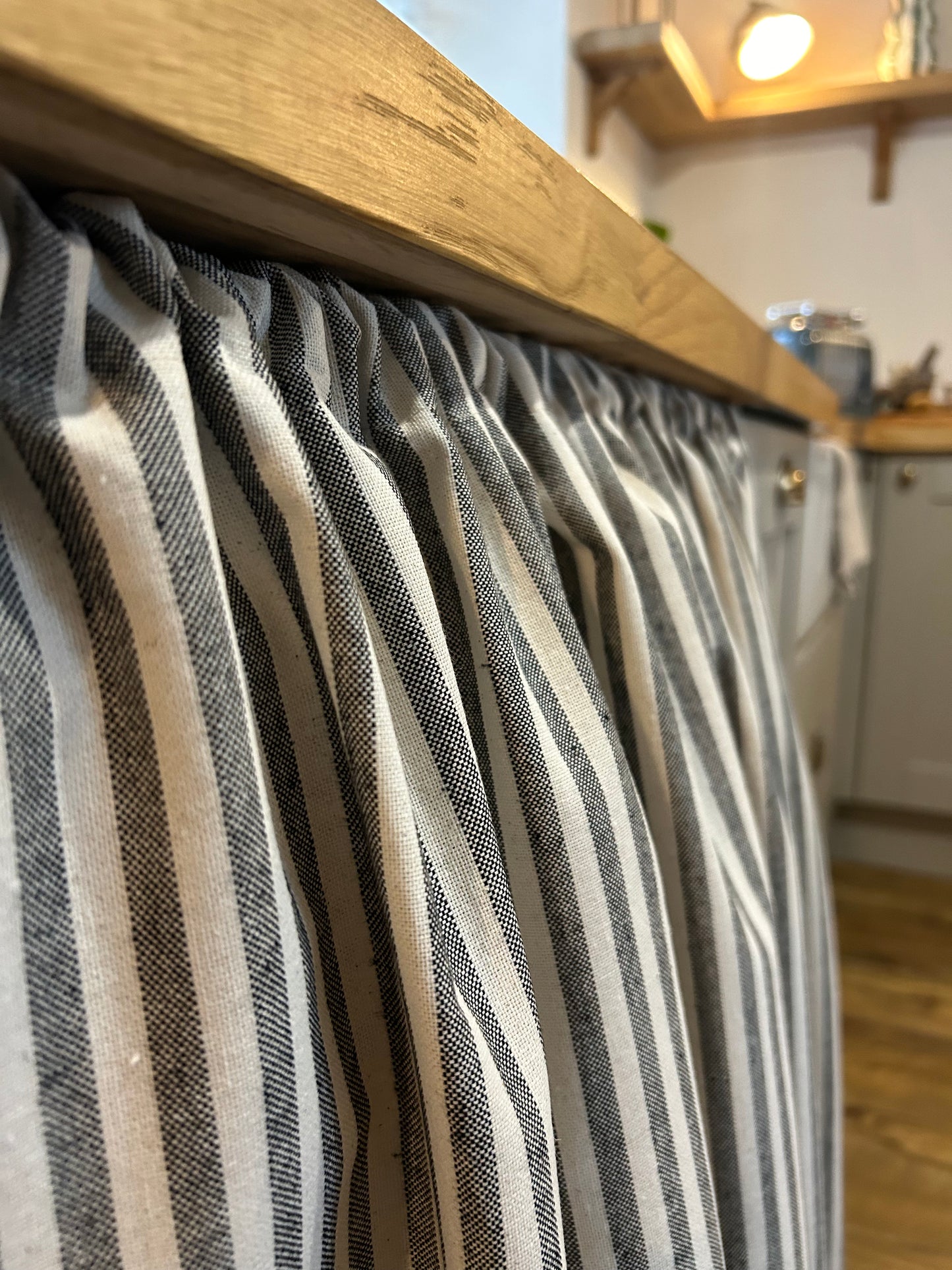 Kitchen Hideaway Curtain in natural and charcoal stripe
