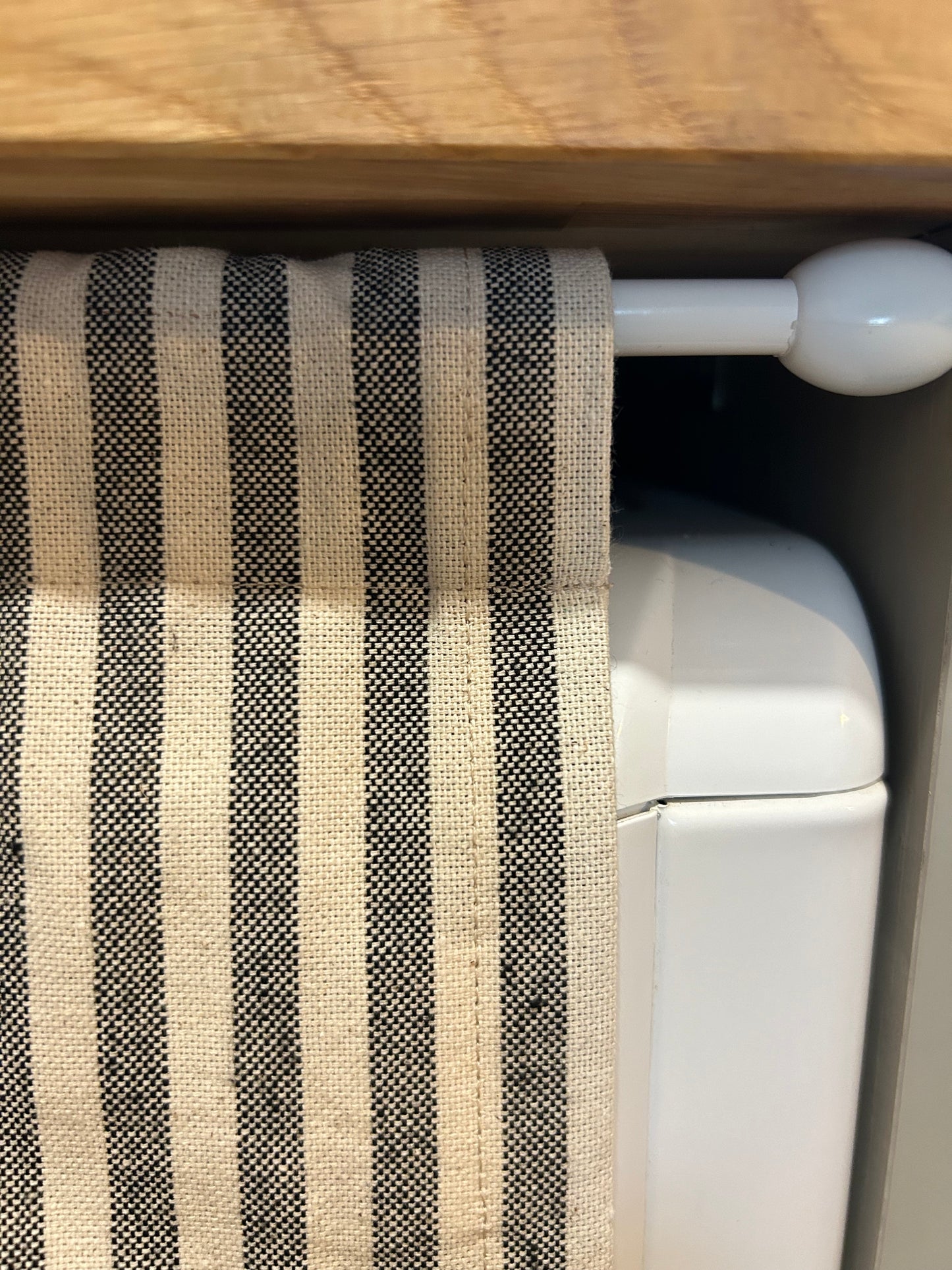 Kitchen Hideaway Curtain in natural and charcoal stripe