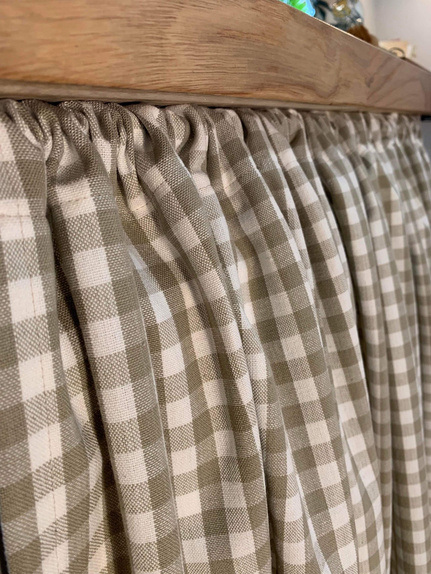 Gingham Hideaway Curtain in Beige