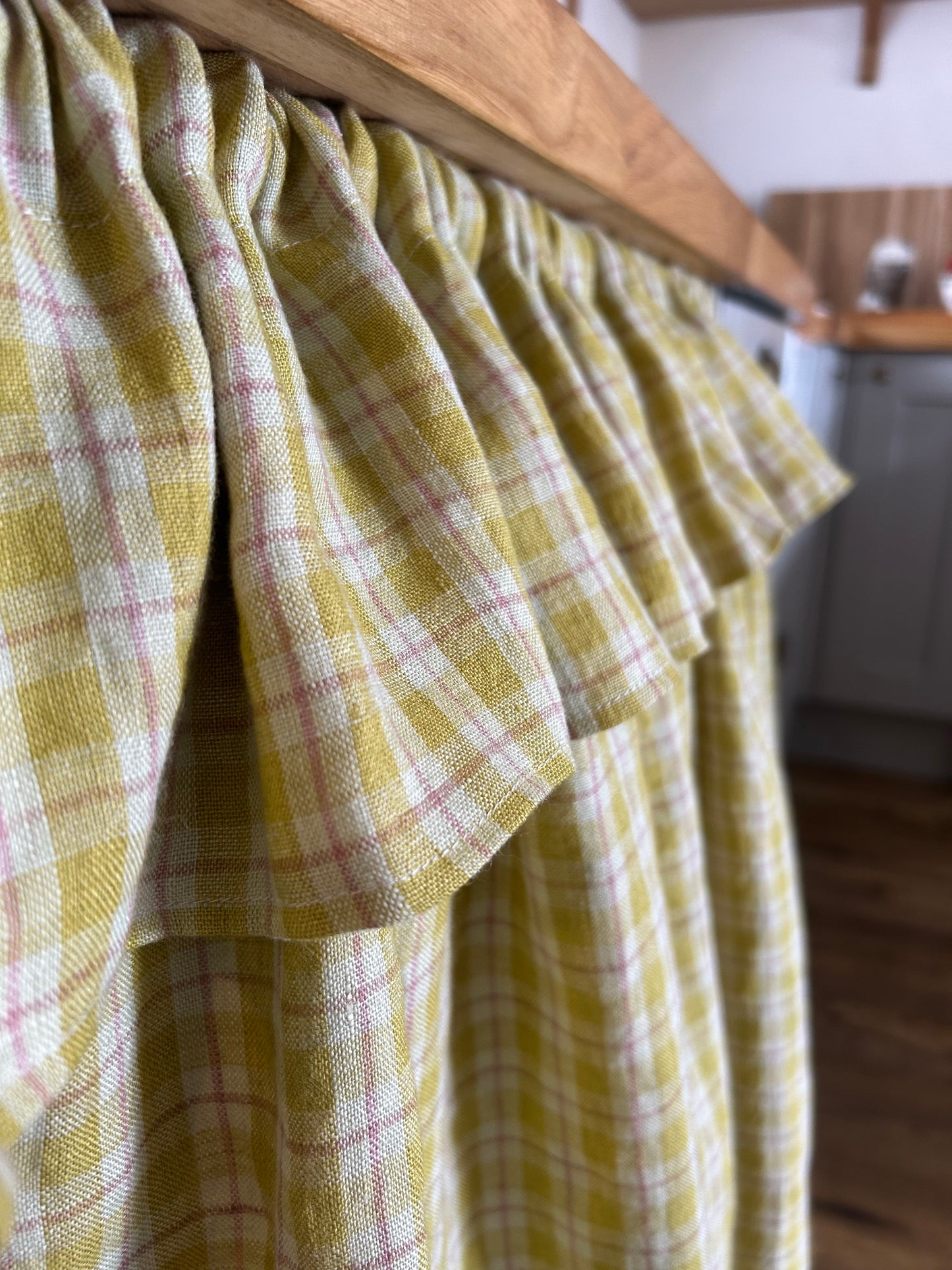 Under Counter Curtain Laundered Linen with Ruffle | Sink Skirt | Cabinet Cover
