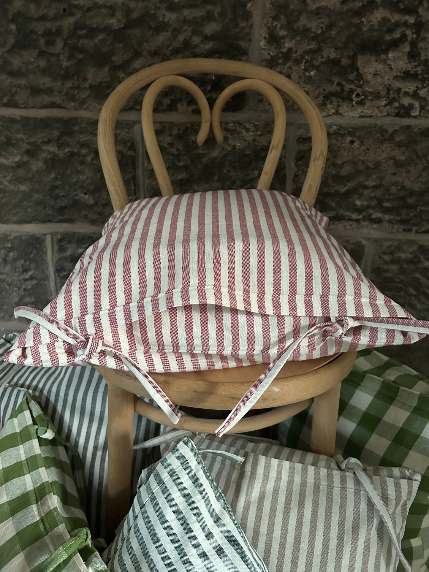 Cushion Cover Tie-Top Striped Red, Green, Blue, Beige or Charcoal