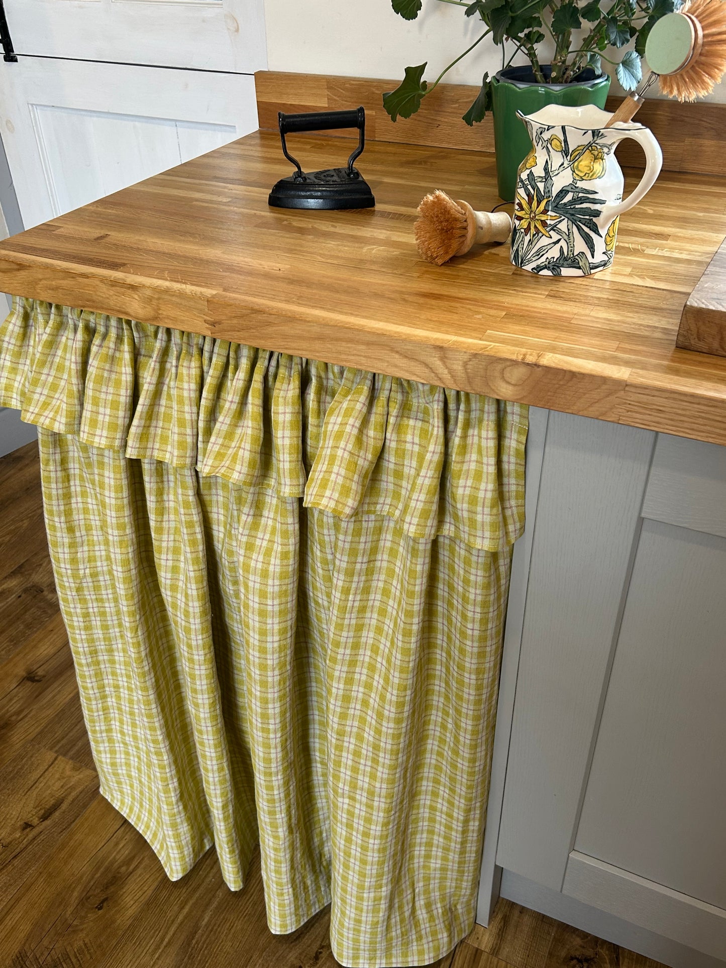 Under Counter Curtain Laundered Linen with Ruffle | Sink Skirt | Cabinet Cover