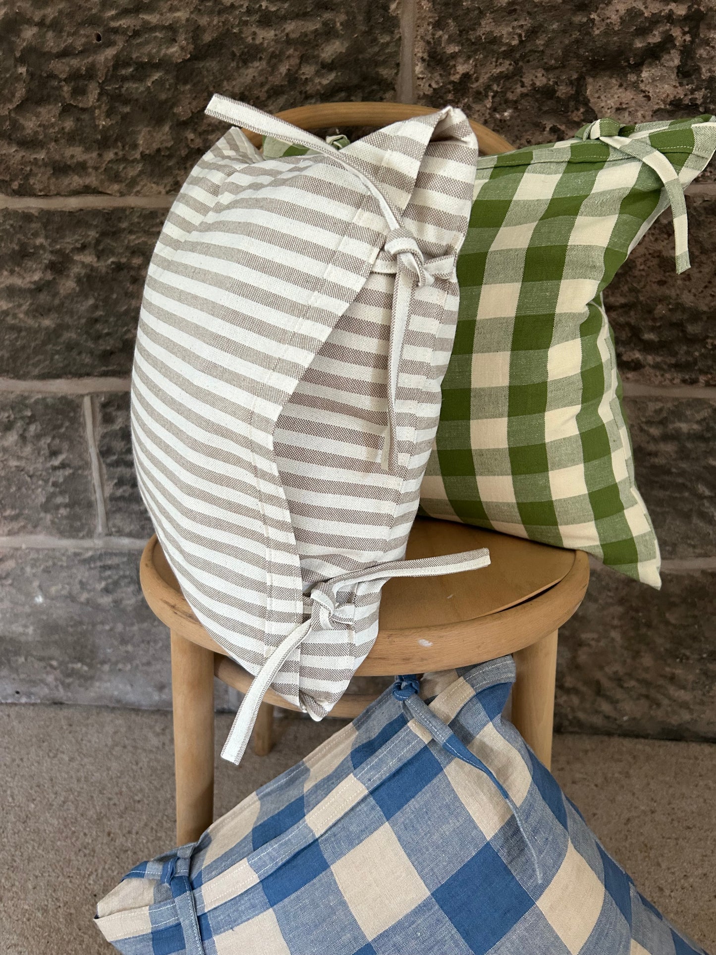 Cushion Cover Tie-Top Striped Red, Green, Blue, Beige or Charcoal