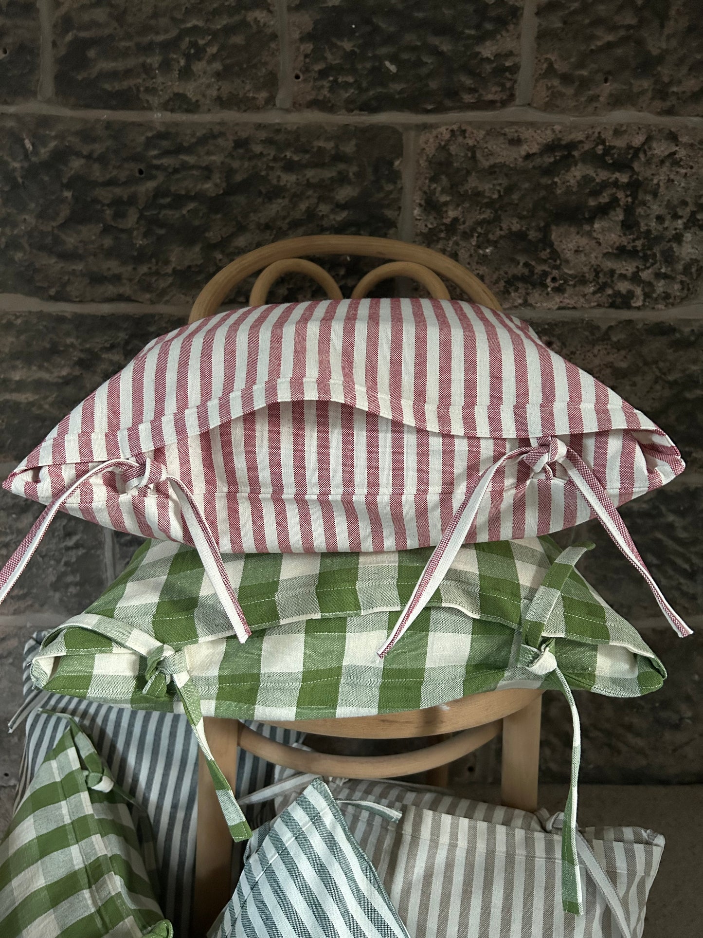 Cushion Cover Tie-Top Striped Red, Green, Blue, Beige or Charcoal