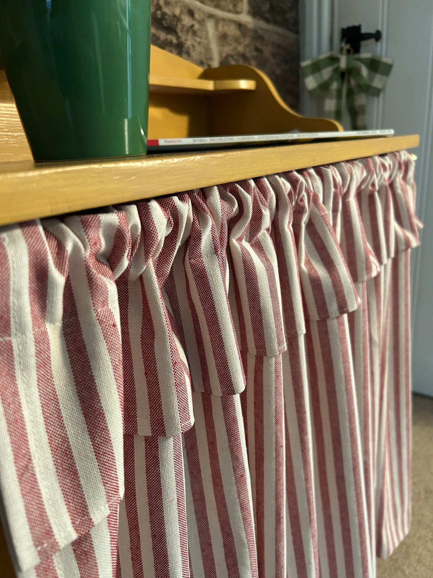 Striped Under Sink Skirt with Ruffle in Red and Natural