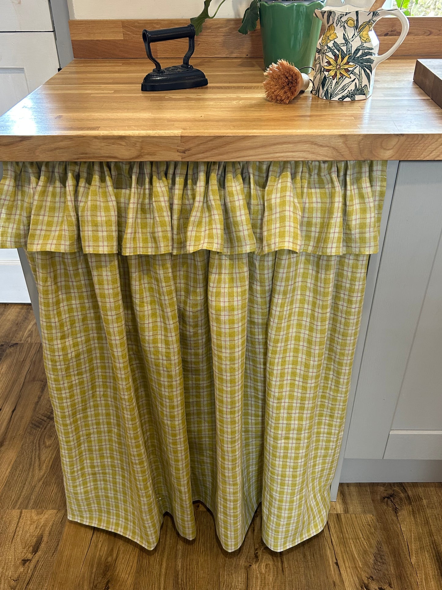 Under Counter Curtain Laundered Linen with Ruffle | Sink Skirt | Cabinet Cover