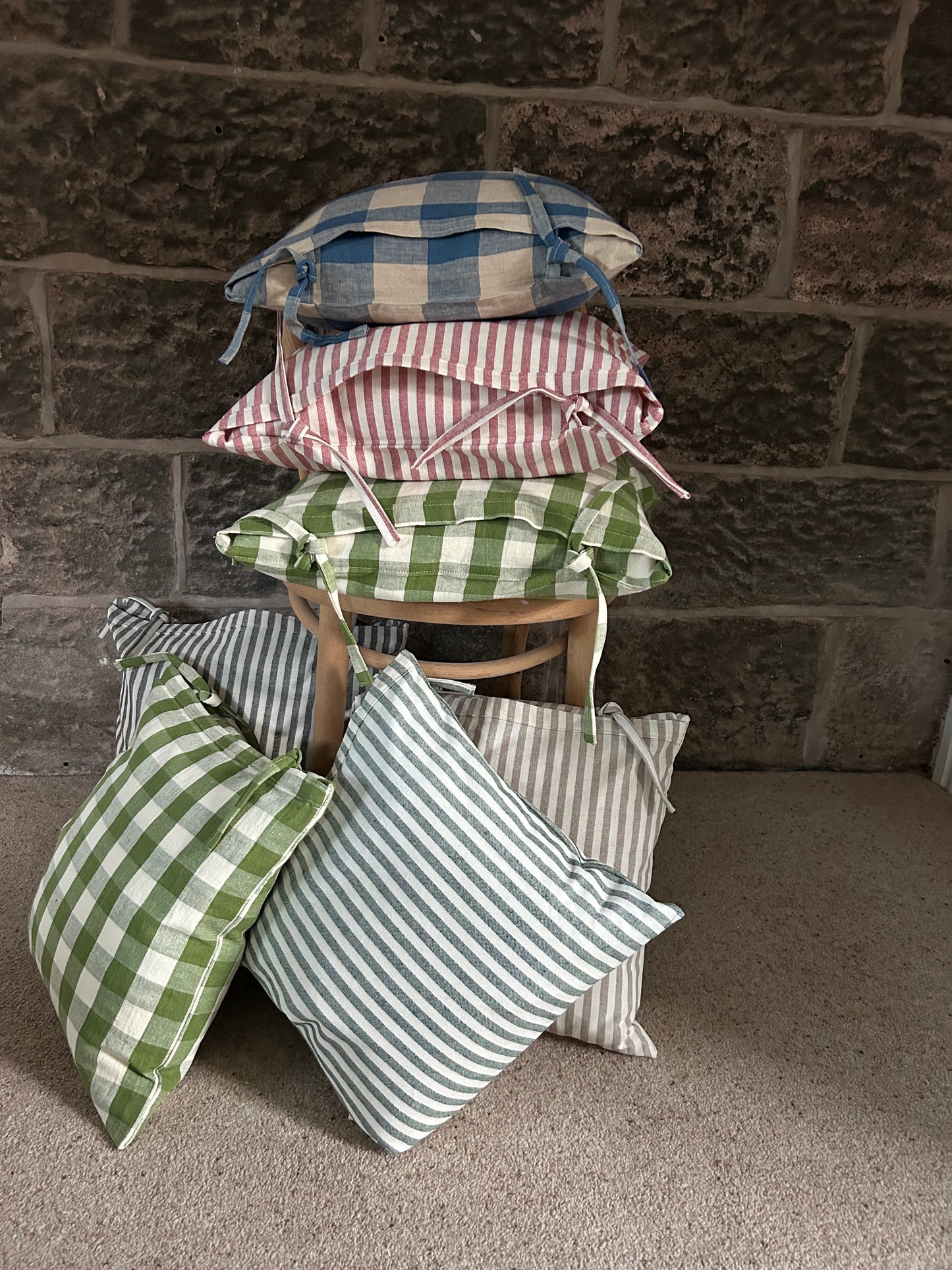 Cushion Cover Tie-Top Striped Red, Green, Blue, Beige or Charcoal