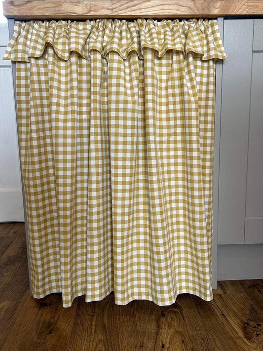 Gingham Hideaway Curtain with Frill in Sunny Yellow