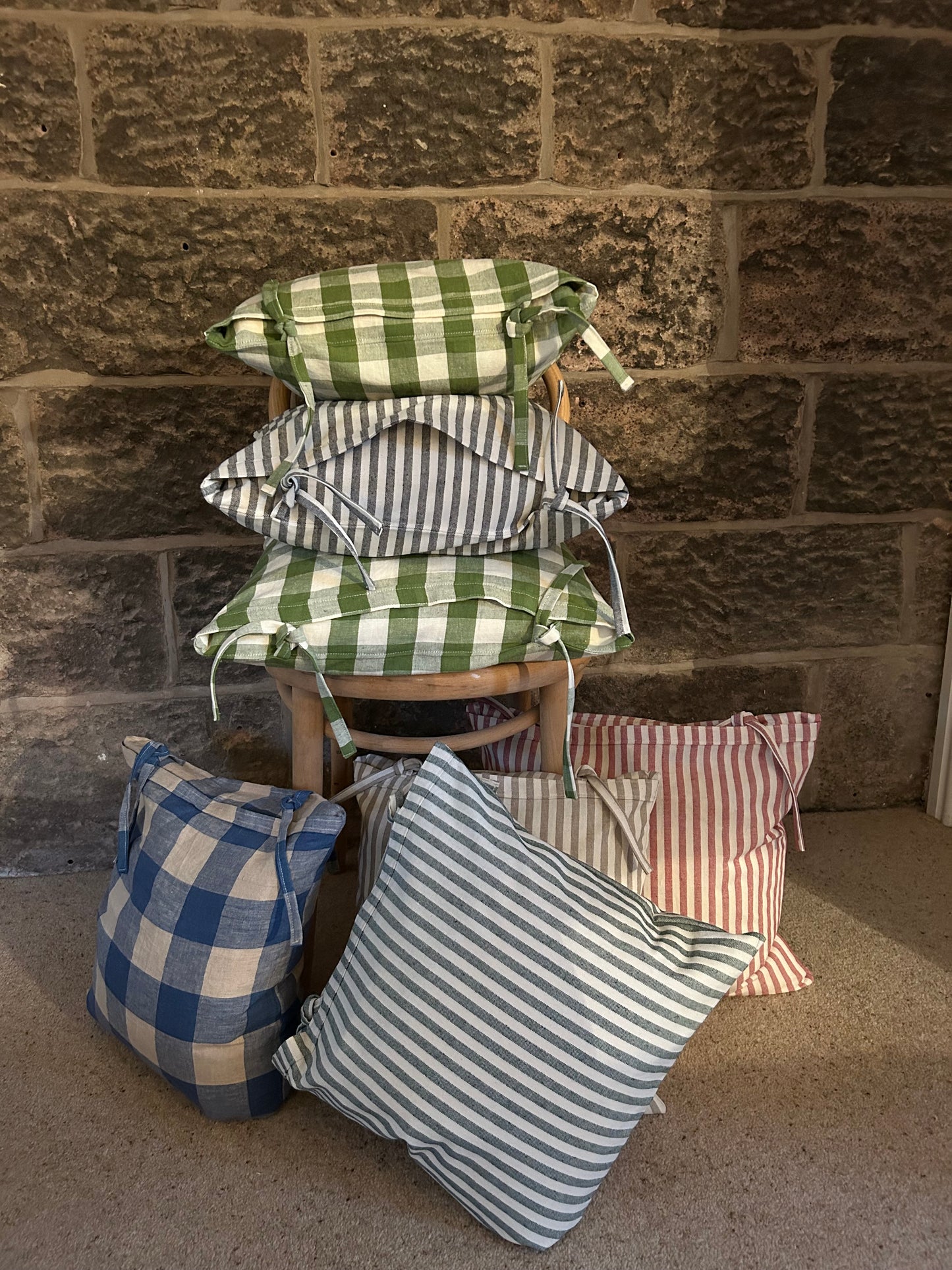 Cushion Cover Tie-Top Striped Red, Green, Blue, Beige or Charcoal