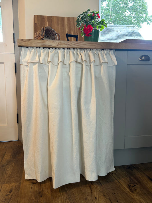 Cream Linen Under Counter Curtain Ruffle , Sink Skirt, Cottage Kitchen Decor