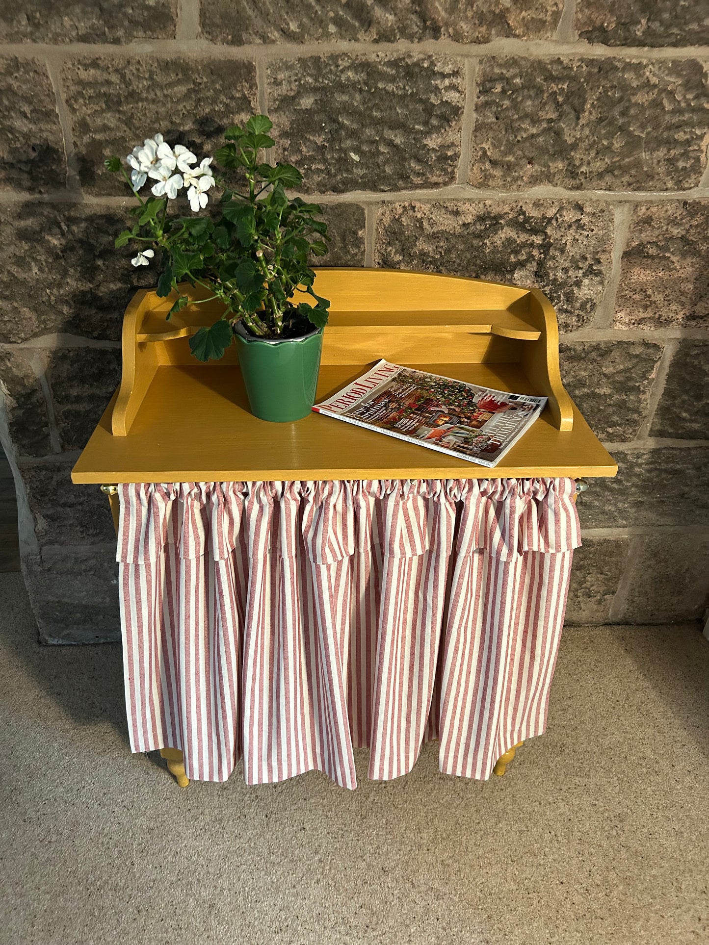 Striped Under Sink Skirt with Ruffle in Red and Natural