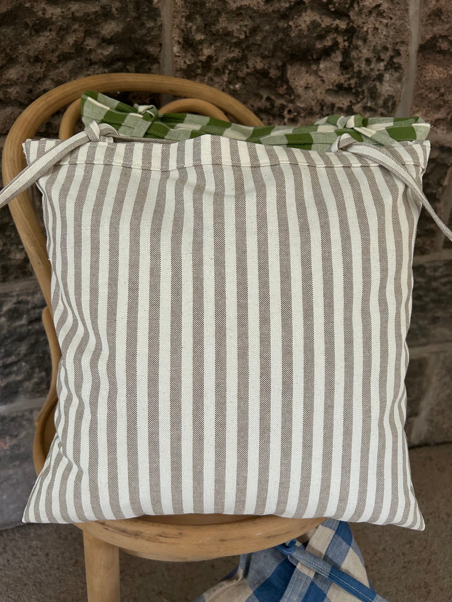 Cushion Cover Tie-Top Striped Red, Green, Blue, Beige or Charcoal