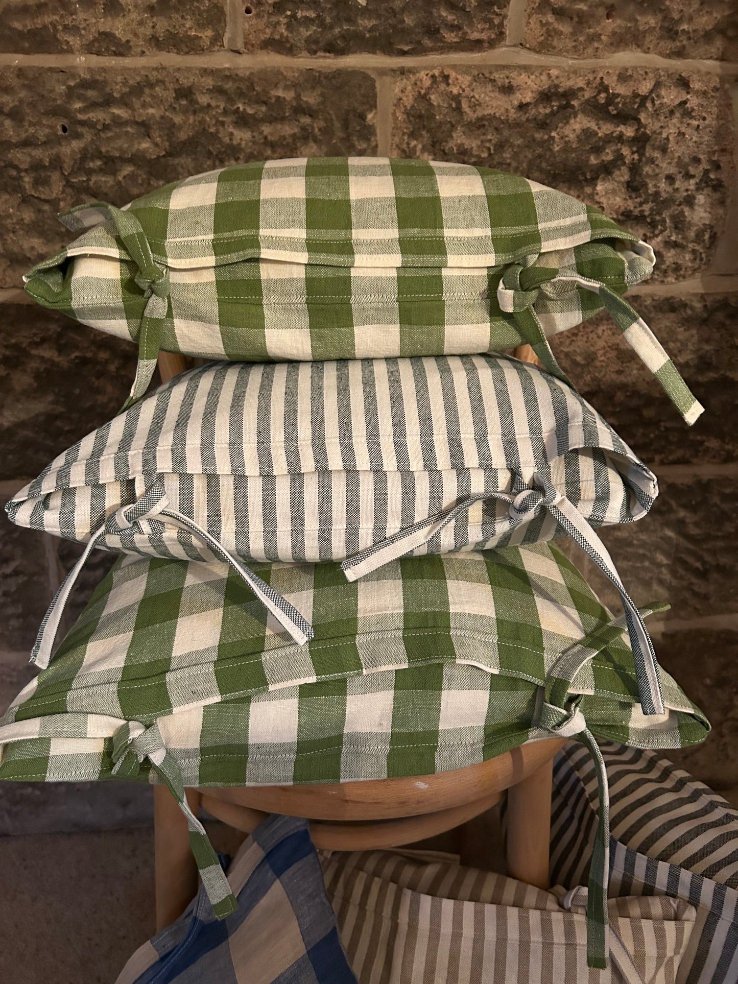 Cushion Cover Tie-Top Striped Red, Green, Blue, Beige or Charcoal