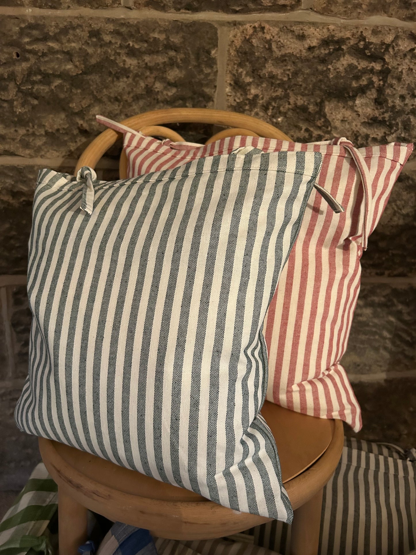 Cushion Cover Tie-Top Striped Red, Green, Blue, Beige or Charcoal