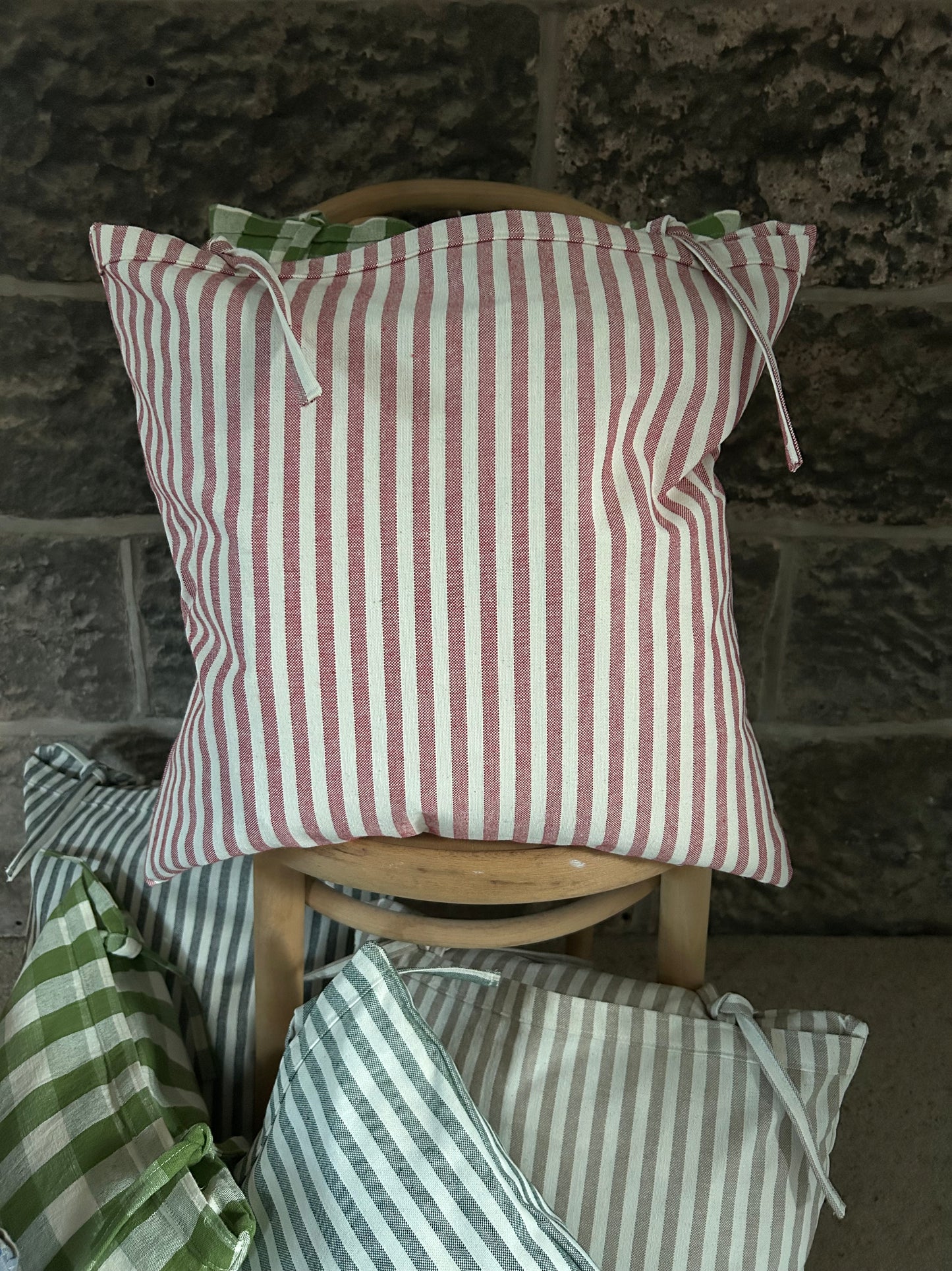 Cushion Cover Tie-Top Striped Red, Green, Blue, Beige or Charcoal