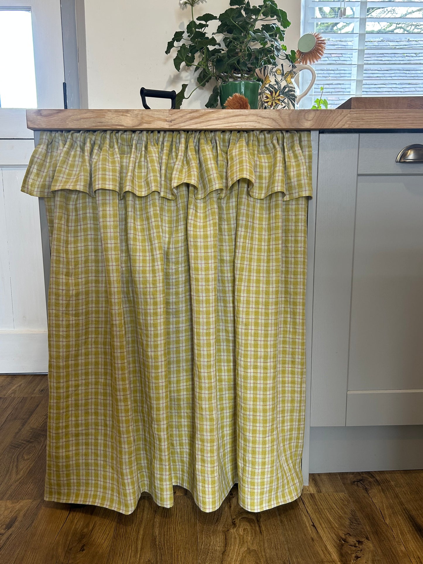Under Counter Curtain Laundered Linen with Ruffle | Sink Skirt | Cabinet Cover