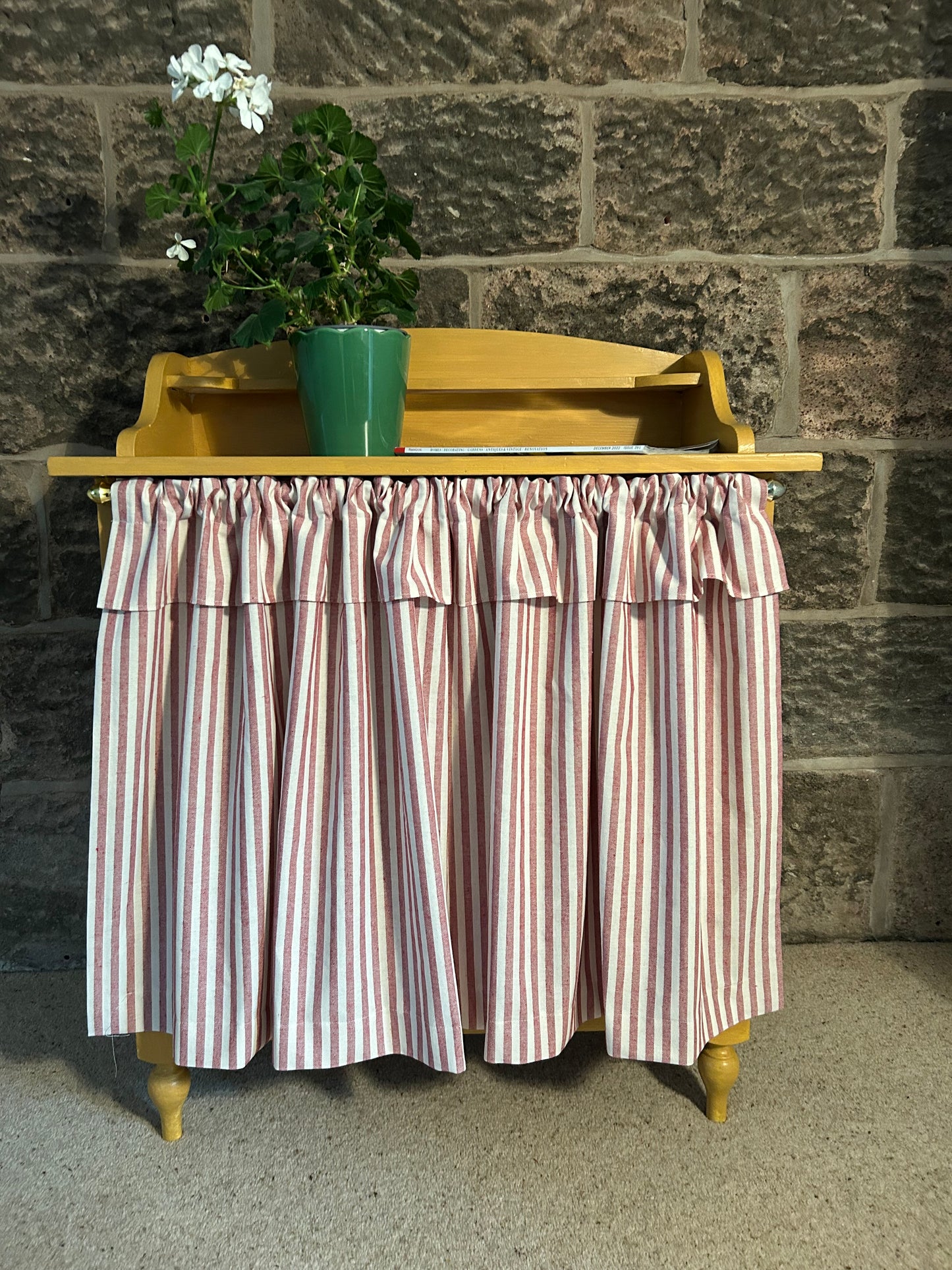 Striped Under Sink Skirt with Ruffle in Red and Natural