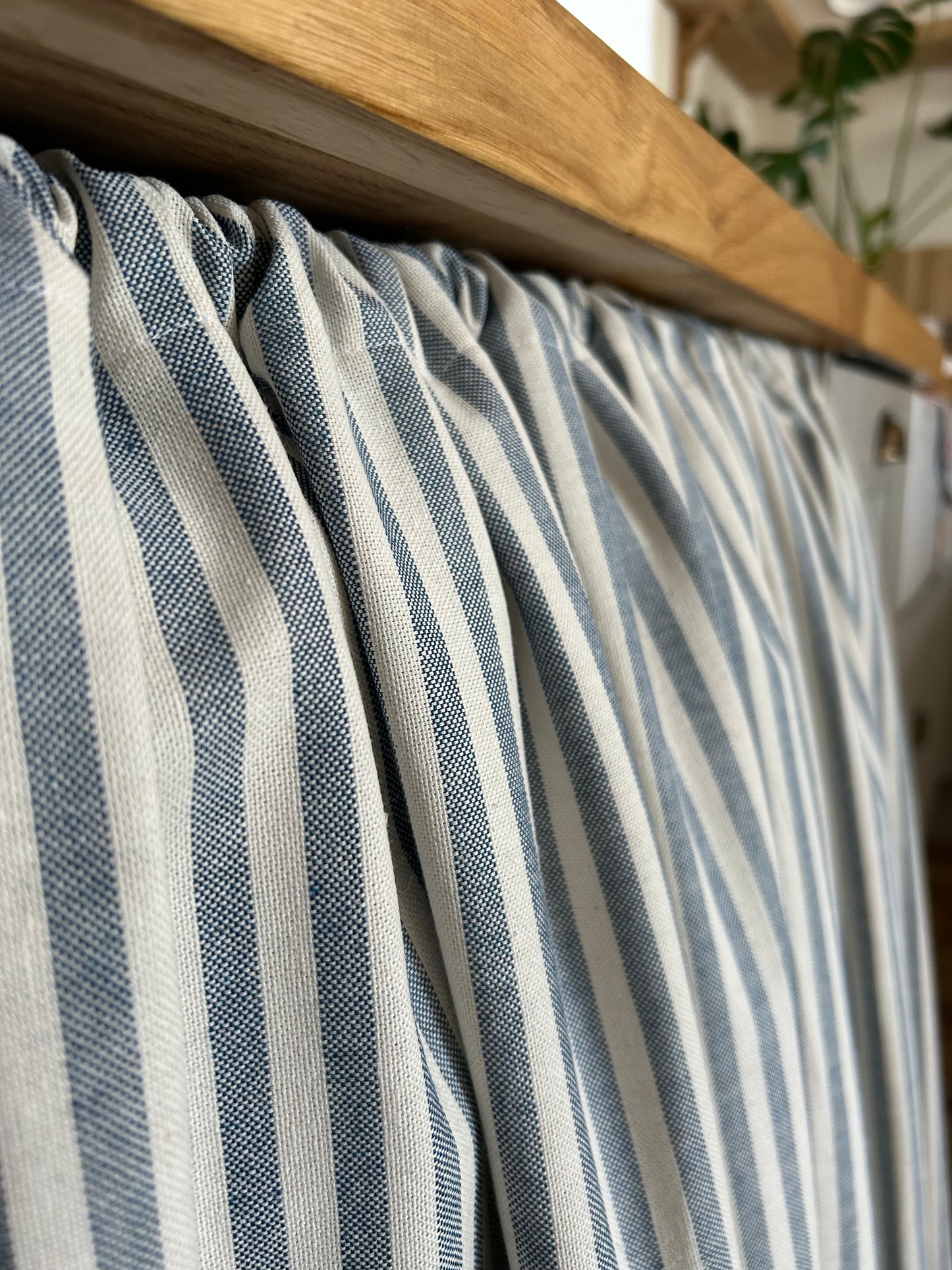 Kitchen Hideaway Curtain in natural and blue stripe