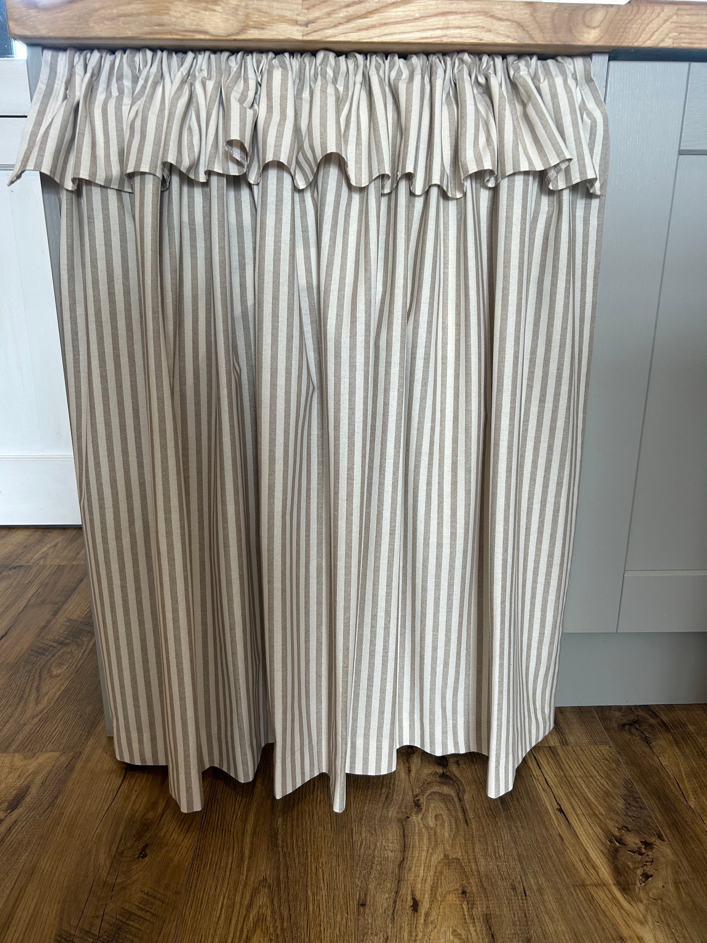 Kitchen Hideaway Curtain with Frill in natural & beige stripe
