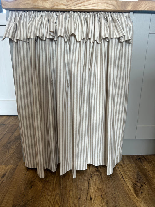 Kitchen Hideaway Curtain with Frill in natural & beige stripe