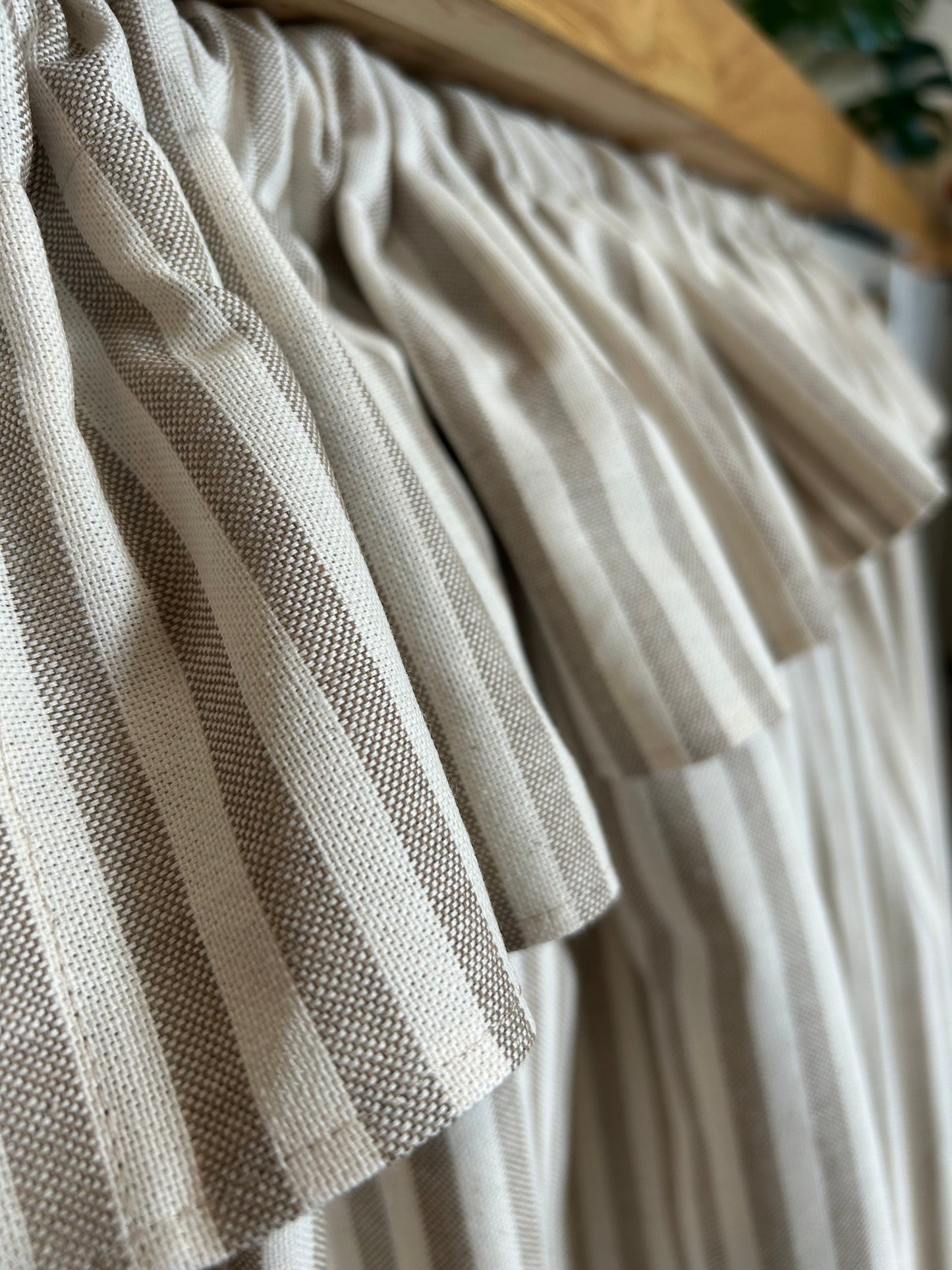 Kitchen Hideaway Curtain with Frill in natural & beige stripe