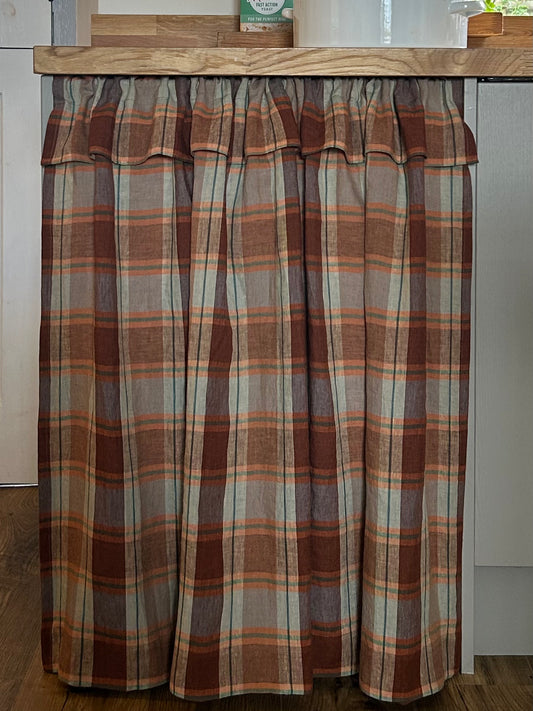 Baked Goods Linen Undercounter Curtain with Ruffle | Cottage Sink Skirt | Rustic Farmhouse Cabinet Curtain | English Country Kitchen Decor